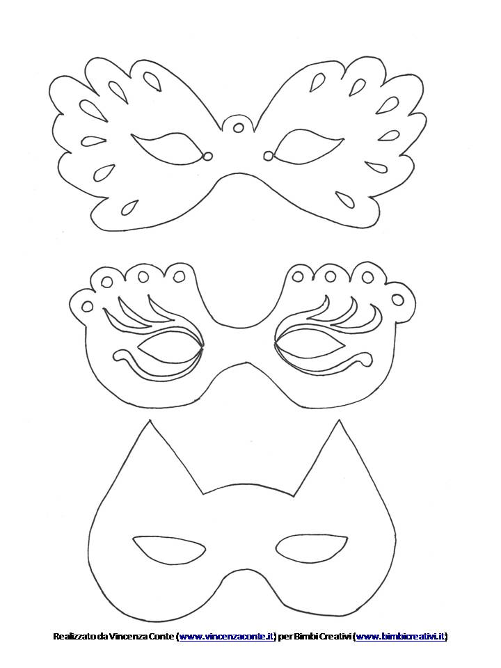 3 maschere di carnevale da colorare